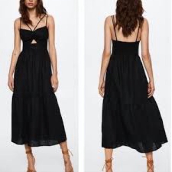Jason Wu Dresses & Skirts - Jason Wu Black Linen Cut Out wooden Bead Strap  Midi Dress size Small